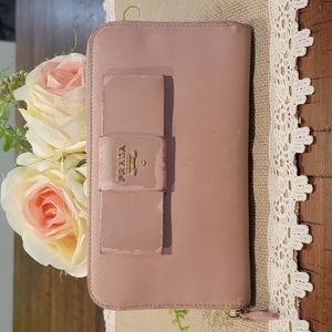 Authentic Prada Saffiano pink zippy wallet